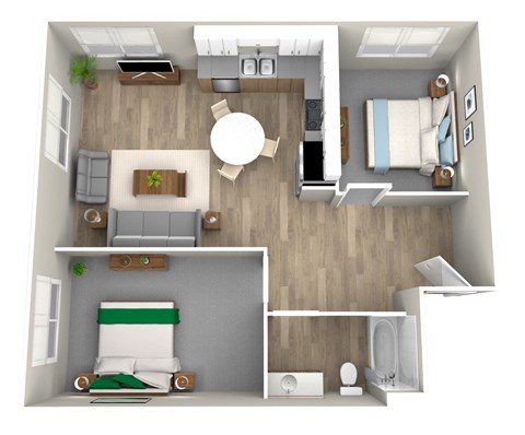 Floor plan for 2 beds, 1 bath, 775 sqft